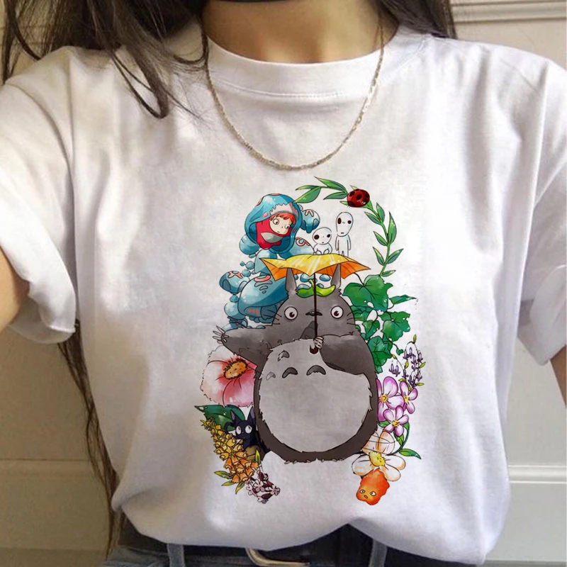 Totoro Studio Ghibli Harajuku футболка женская Miyazaki Hayao Ullzang Kwaii футболка с рисунком 90s футболка "Аниме" модная футболка женская - Цвет: 7748