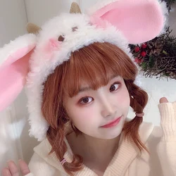 Bérets d'hiver en cachemire pour femmes, chapeau Lolita avec oreilles de mouton, en peluche, fait à la main, Kawaii, Cosplay, Anime 