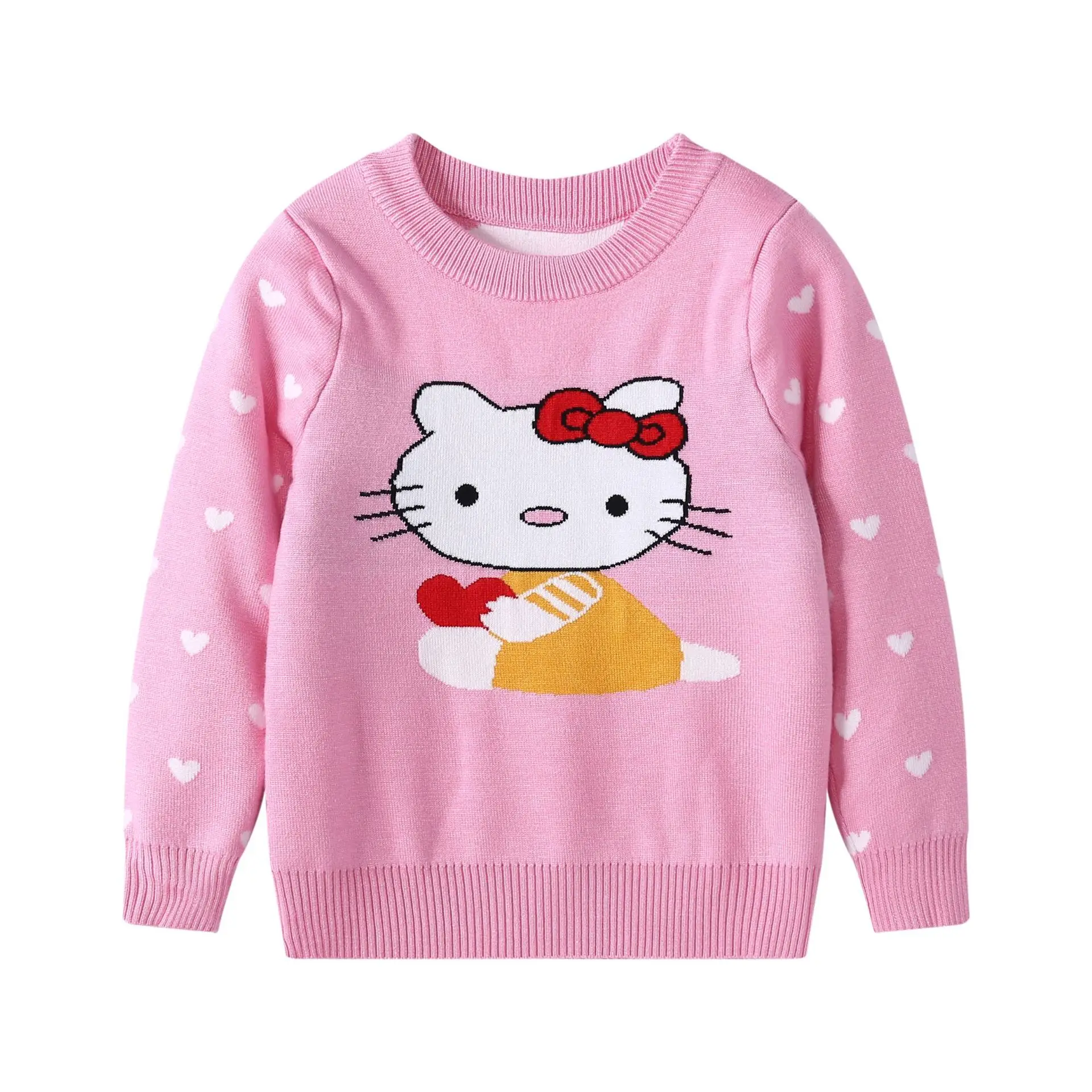 thumbnail image 1 of Hello Kitty niñas cuello redondo suéter de dibujos animados otoño/invierno nuevo estilo niños moda dulce suéter de punto suéter doble grueso, 1 of 4