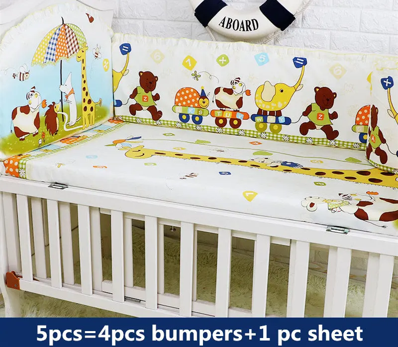 5 шт. хлопок детская кроватка постельный комплект новорожденный мультфильм набор постельных принадлежностей для детской кроватки Съемная кроватка постельное белье 4 кровати Бамперы+ 1 лист 7 размеров - Цвет: kuailelvxing