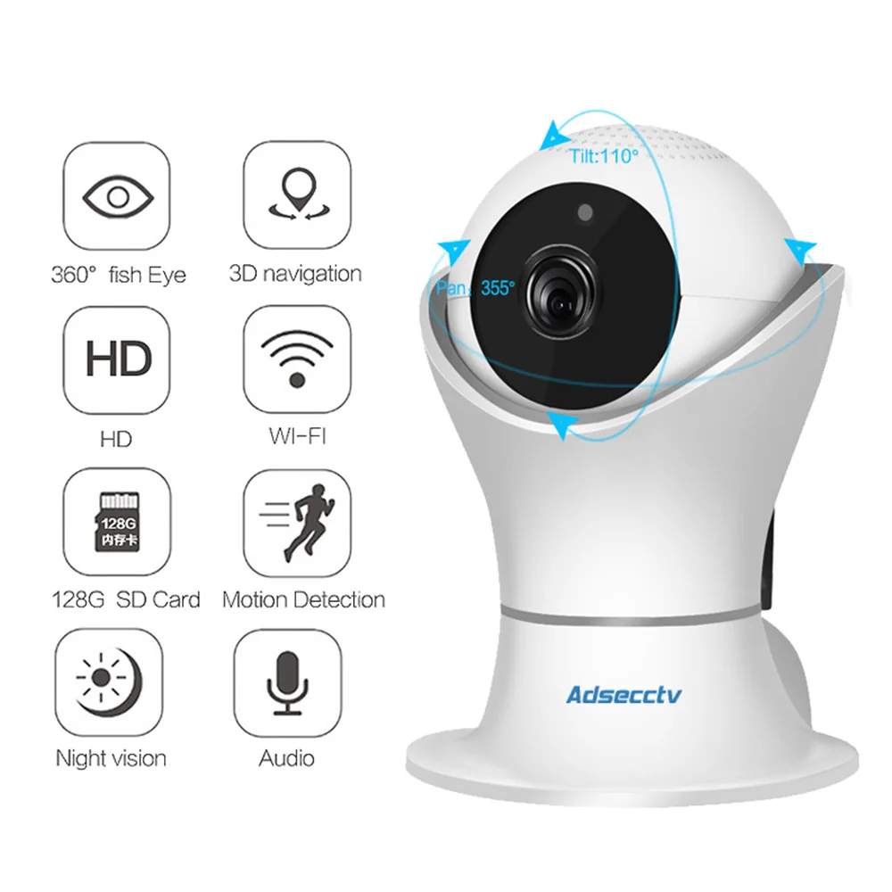 Ip Беспроводная камера Pan Title wifi p2p robot camera 2 way audio TF карта памяти домашняя