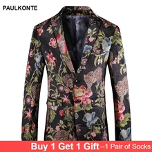 PAULKONTE 2019 New Flower Print Jacket For Men Suit Top Fashion High Quality Nightclub Wedding Mostly Male Blazer Man'S Jacket