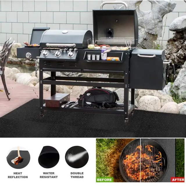 Bbq Tűzálló Szőnyeg Tűzpit Pad Grill Fröccsöntő Szőnyege A Teraszos Háztáji Padlóvédő Kültéri Gyep Fedél Fedélzethez - Image 3