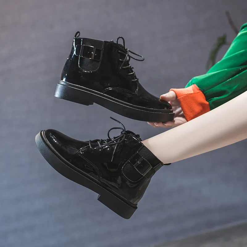 

Shoes Lady Boots Martins For Women Lace Up Bootee Woman 2019 Summer Booties Round Toe Flat Heel Luxury Designer Ladies Rock Mid