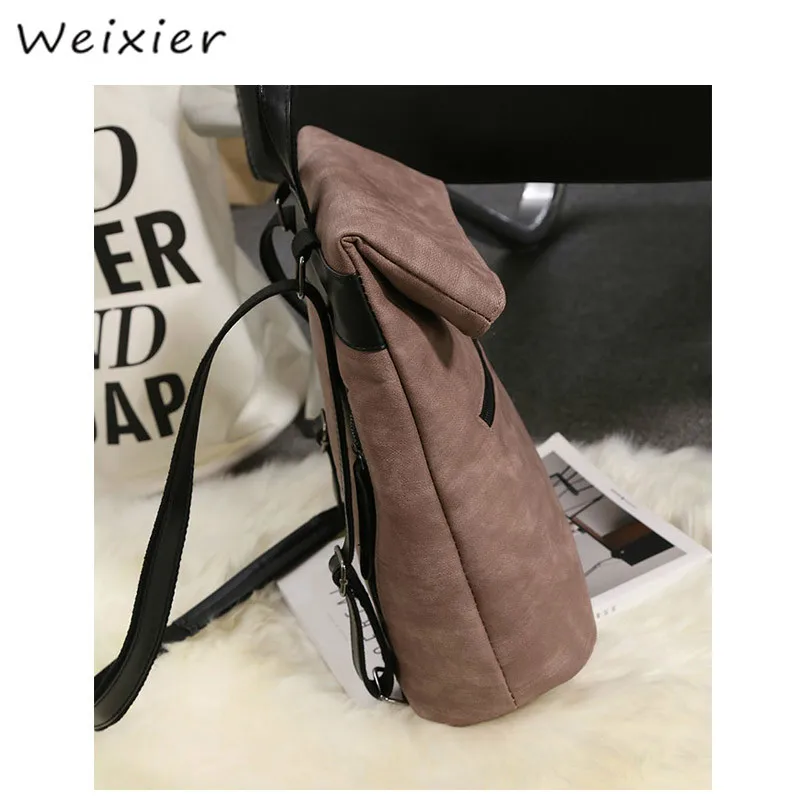 WEIXIER 2 pz/комплект Donne Zaino di Cuoio Delle Donne Zaino Borse da Scuola per Gli aducenti di Marca Famosa Femal Nero LQ-57