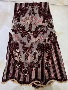 

Hot sale sequence African french net velvet lace fabric high quality Swiss guipure Nigerian tulle mesh sequins laces for wedding