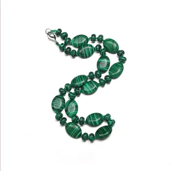 

FYJS Unique Silver Plated Geometric Stackable Malachite Stone Pendant Long Beads Chain Necklace Rose Pink Quartz Jewelry