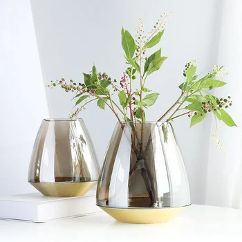 

Creative Splicing Art Vase For Home Decoration Ornament Glass Vase With Copper Base Wedding Decor Accessories Flower Vases Gifts