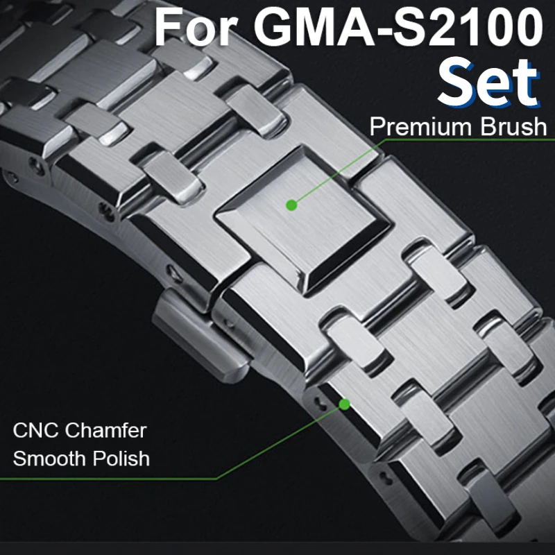 GMAS2100 Hontao Casioak Mini All Metal Mod kit Watch Case Bezel with Screw Watch Band DIY Stainless Steel for Smallest GMA-S2100