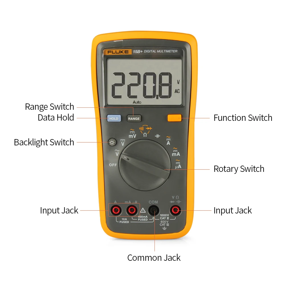 FLUKE F15B+ 4000 отсчетов мультиметр портативный цифровой мультиметр портативный Вольтметр Амперметр измеритель напряжения универсальный измеритель