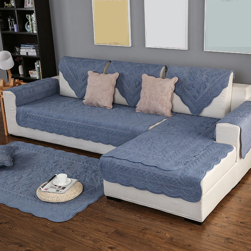 Декоративные Чехлы для дивана с вышивкой, диванные полотенца, анти-грязные Чехлы для дивана, Защитные чехлы для дивана, Нескользящие диванные полотенца - Цвет: Blue