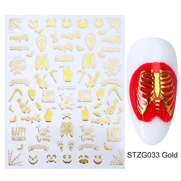 STZG033 Gold 1 шт стикер для ногтей золотой черный Хэллоуин 3D дизайн Фольга Слайдеры для украшения ногтей маникюр вода наклейка советы LASTZG032-040-2 - Цвет: STZG033 Gold