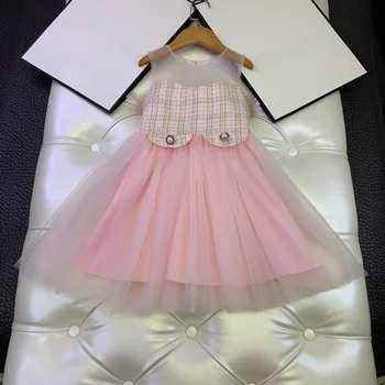 

European and American children's wear 2020 summer new style Sleeveless plaid stitching net yarn baby Girl's dress