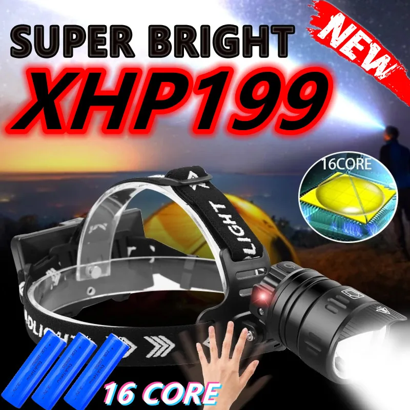 2022 новый мощный светодиодный налобный фонарь XHP199 перезаряжаемый фонарик XHP160 Usb
