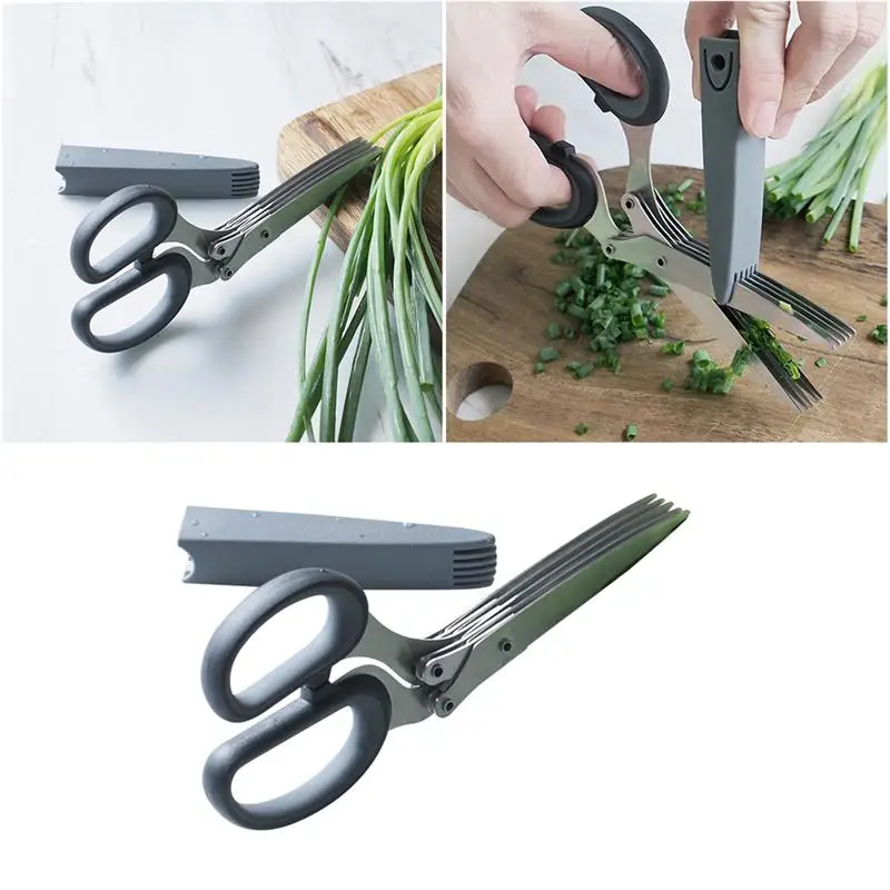 

5 Layers Basil Rosemary Kitchen scissor 19cm Shredded Chopped Scallion Cutter Herb Laver Spices Kitchen Cook Tool