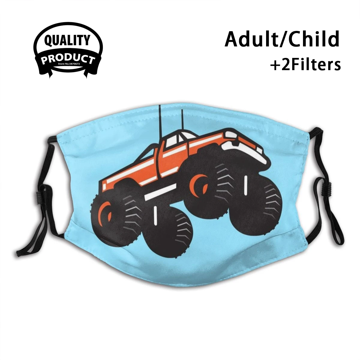

Monster Truck Flying Car Crusher Anti Dust Face Mask Washable Filter ReusableMonster Truck Rally Bigfoot Tires