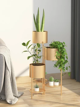 

Three-layer Integrated Flower Stand Wrought Iron Multi-layer Floor-standing Plant Rack Foldable Storage Four-color Optional
