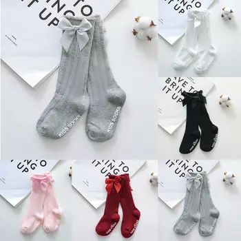 

Baby Kids Toddlers Girls Solid Color Cotton Soft Bow Knee High Long Socks 0-4Y Spring Autumn Chlidren Clothes New Fashion Socks