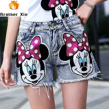 

Summer Clothes for Women Korean New Embroidered Cartoon Sequins Skinny Personality Denim Shorts Hot Trousers Jeans Students