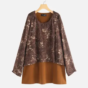 

2020 Spring Long Sleeve Blouse ZANZEA Vintage Patchwork Shirts Casual Party Women Print Tunic Tops Female Blusas Chemise Mujer