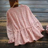 8440 New Spring Women Blouse Japan Style Literary V-Neck Solid Color Ruffle Sleeves Lace Shirt Women Tops 2