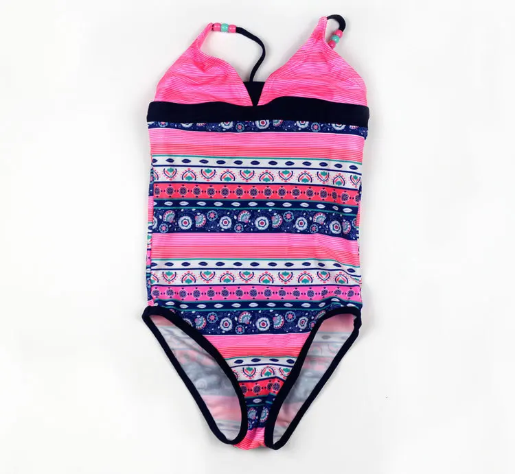 Newest Baby Girl One-piece Bikini Retro Geometric Swimsuit Summer Striped Beachwear Bathing Suit Bustier Beachwear