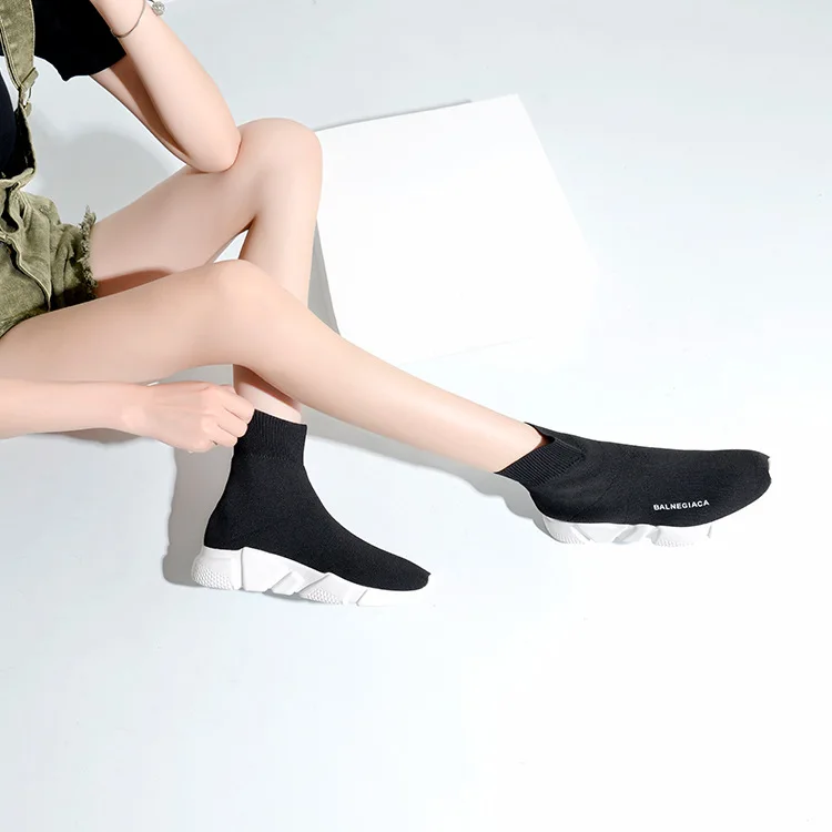 Ulzzang/модные Универсальные удобные короткие ботинки с трикотажной поверхностью в Корейском стиле; женская универсальная повседневная обувь в европейском и американском стиле
