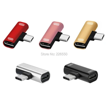 

200pcs/lot 2 in 1 Type C Adapter USB C Audio Charging Dual Adapter AUX Splitter Charger Earphone AUX Cable Connector Converter