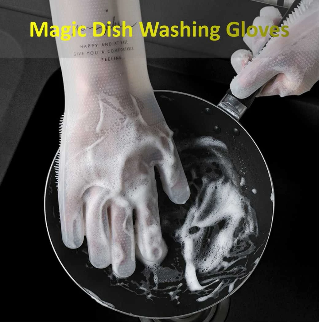 1 пара мягких силиконовых кухонных перчаток для мытья посуды волшебный, резиновый инструмент для мытья посуды кухонные черно-белые скрубберные перчатки