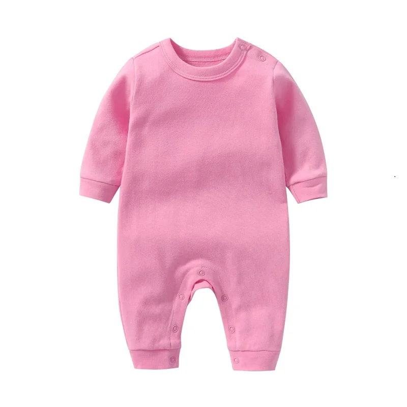 Pink Комбинезон для новорожденных; Однотонный комбинезон с длинными рукавами для маленьких девочек; хлопковый длинный комбинезон для маленьких мальчиков - Цвет: Pink