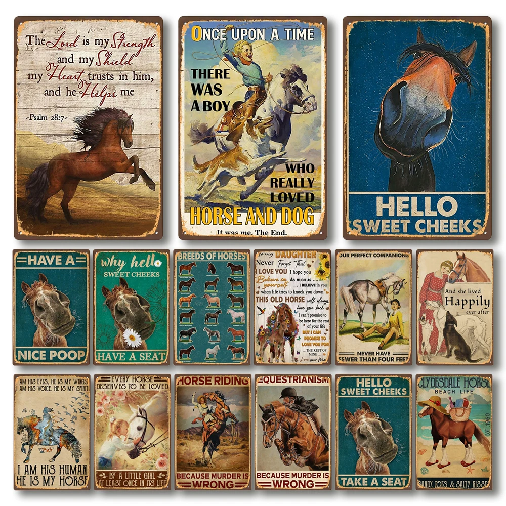 [Mike86] Happy A Nice Poop Horse Have Seat Metal Poster Tin Sign Wall Home Man Cave Bar Art Iron Painting Pub S-20 20*30 Cm