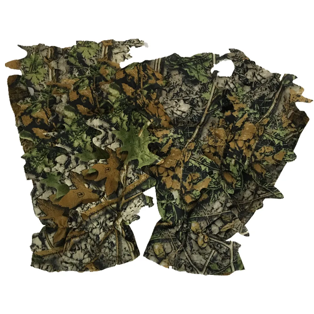Free Size 3D Maple Leaves Bionic Camouflage Hunting Shooting Gloves Tactical Combat CS Camo Gloves Jungle Photograph Thin