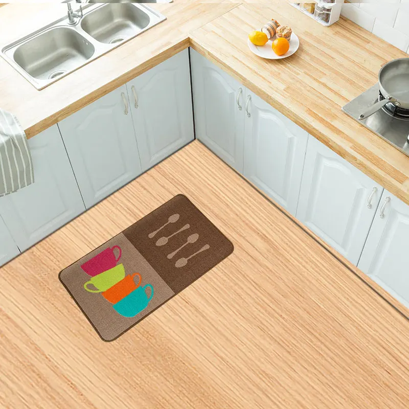 Printing Door Mat Kitchen Rectangle Floor Mats Soft Flannel Standing Mats Non Slip Rugs