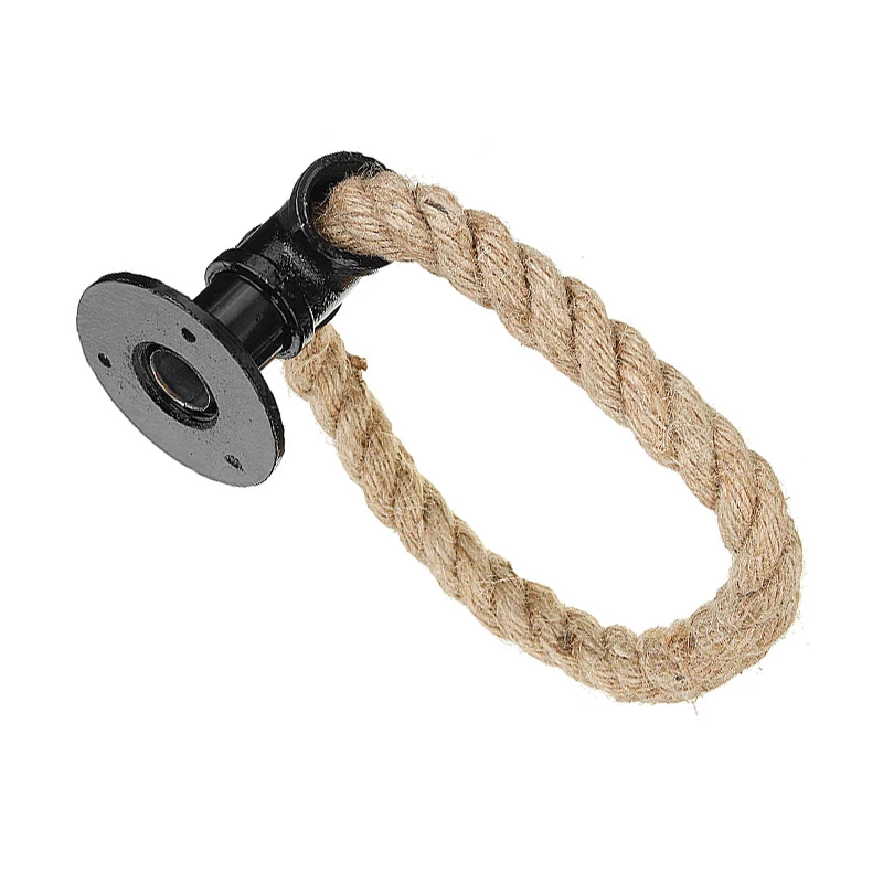 

14*7cm Industrial Style Towel Holder Cast Iron Wall Ring Hemp Rope Bathroom Rack