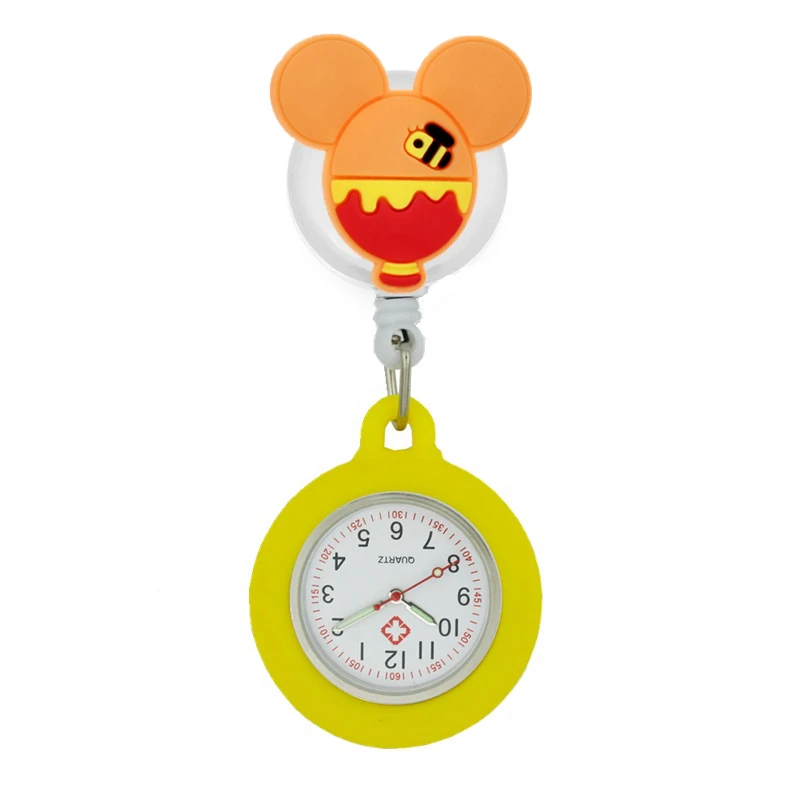 Pocket Watch Cartoon Models Nurse Doctor Retractable Badge Reel Pocket Watches With Colourful Silicone Case For Medical Workers