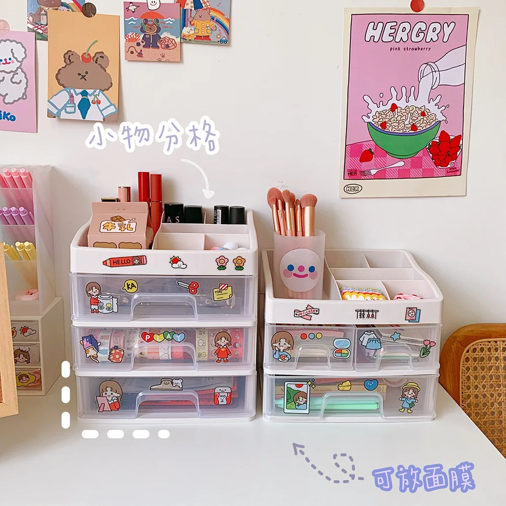 Ins Girl Heart Plastic Drawer Type Desktop Finishing Storage Box Student Dustproof Stationery Cosmetic Rack New