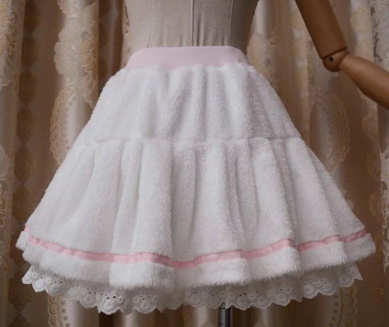 skirt Осенняя флисовая белая толстовка в стиле Лолиты с заячьими ушками, милое теплое пальто в виде кролика Kawaii для девочек, женское мягкое японское зимнее пальто Kawaii - Цвет: skirt