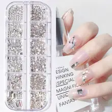 

12Grids/Box Flat Back Nail Art Rhinestone 3D Effect Faux Pearl Style Round Glitters DIY Nail Rhinestones Decoration for Manicure