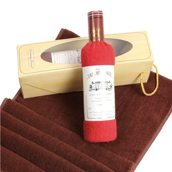 

Newest Unique Red Wine Bottle Shape Soft Washcloth Towel Creative Present Soft Cotton Face Towel Gift Home Textile Wedding Gift