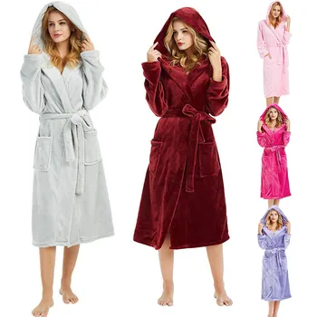 

3w#Winter Plush size 5XL Hooded Lengthened Thermal Plush Shawl Bathrobe Sleepwear Long Sleeved Underwear Warme Kleding Coat