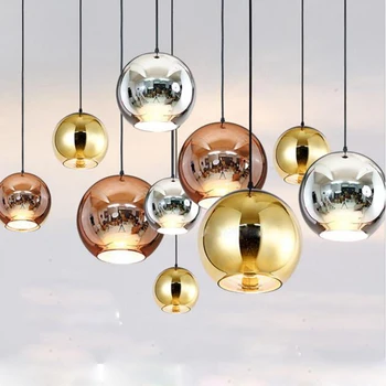 

Nordic Chrome Round GlassBall Pendant Lamp Copper/Sliver/Gold Indoor hanging Lamp for Bedroom Livingroom Home Decoration product
