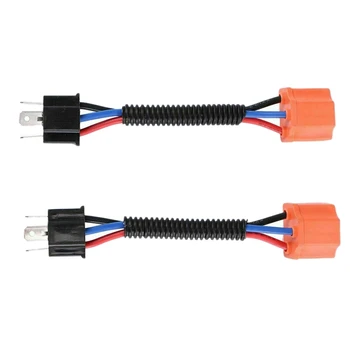 

2 Pcs H4 9003 Ceramic Headlight Wiring Harness Socket Plug Extension Cable