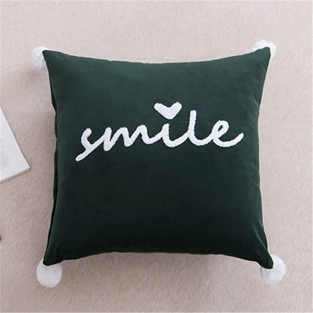 Чехол для подушки с надписью Smile декоративная наволочка дивана 45x45 см|Наволочка| |