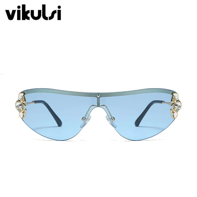 E470 C4 blue Luxury Crystal Oversized Sunglasses Women Brand Designer Fashion Rimless Rhinestone Sun Glasses Shades Female Eyewear Oculo - Lenses Color: E470 C4 blue