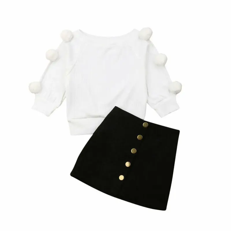 Emmaaby/осенняя одежда для маленьких девочек; вязаная Однотонная футболка; топы и юбки; комплект одежды; спортивный костюм