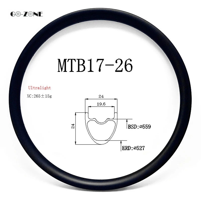 Go-zone сверхлегкий 26 дюймов горный велосипед карбоновый обод XC 24x24 мм бескамерный mtb велосипед диск обод матовый/глянцевый 24H 28H 32H 36H