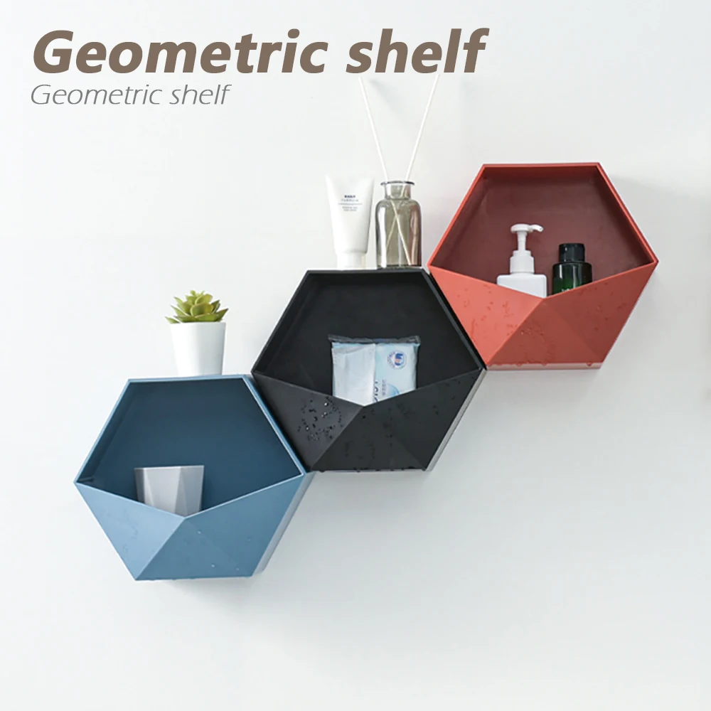 

Nordic Living Room wall-mounted Geometric Punch-free Wall Decoration Bathroom Shelf Living Room Decoration Hexagon Storage Racks