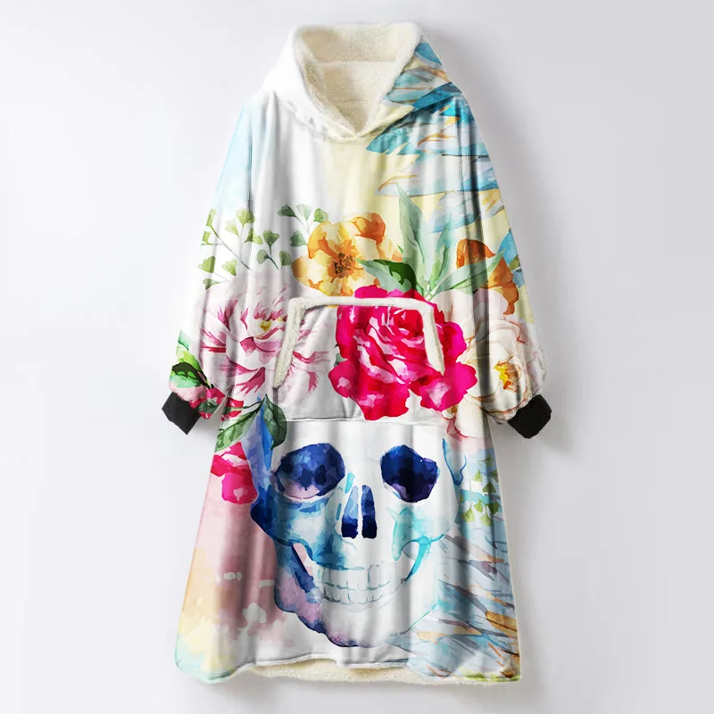 3d Sugarskull с капюшоном Одеяло Ute Matryoshka надеваемое покрывало с рукавами зимняя теплая уличная куртка шерпа плед - Цвет: 29