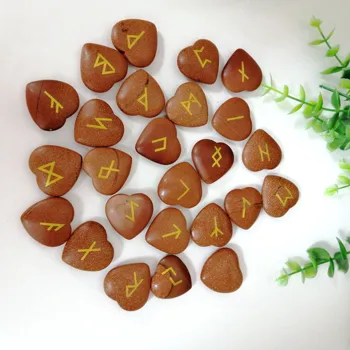 

High Quality Goldsand Stone Rune Heart Shape Stone Hand Crafted For Gift &Home Decor ZP