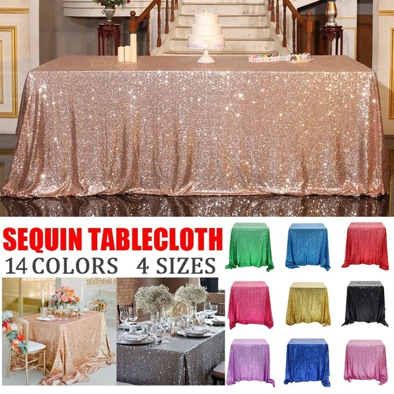 1PC Rectangular Table Cover Glitter Sequin Table Cloth Rose Gold Tablecloth For Wedding Party Home Decor Multi-Color/Size